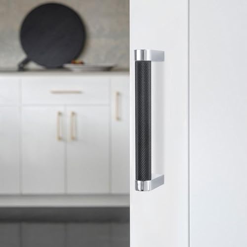 10 Pack 3-3/4 Inch(96mm) Matte Black and Polished Chrome Kitchen Cabinet Handles Knurled Cabinet Pulls Black Drawer Pulls Kitchen Hardware - color: Black And Polished Chrome, size: 3.75'' Hole Center(96mm)