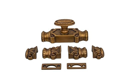 Antique Brass Cremone Bolt Set - Solid Brass Cabinet Hardware with 2' Rods & Handle, Perfect for Cabinets & Restoration Projects, Easy One-Side Operation for Timeless Charm