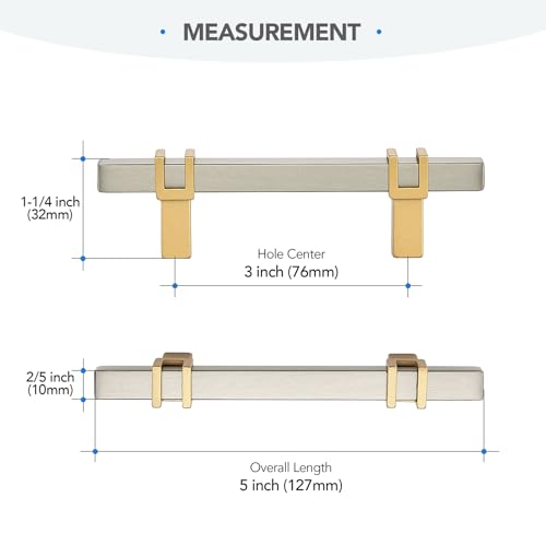 HOME EDIT 3 inch Cabinet Handles, 10 Pack Kitchen Cabinet Handles Brushed Nickel and Gold Drawer Pulls Zinc Alloy Square Bar Kitchen Pulls - color: Brushed Nickel and Gold, size: 3 Inch Hole Center