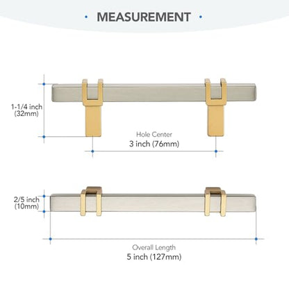 HOME EDIT 3 inch Cabinet Handles, 10 Pack Kitchen Cabinet Handles Brushed Nickel and Gold Drawer Pulls Zinc Alloy Square Bar Kitchen Pulls - color: Brushed Nickel and Gold, size: 3 Inch Hole Center