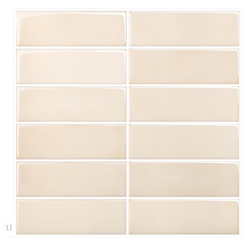 Peel and Stick Backsplash for Kitchen,New Upgrade 12" x 12" Large Premium Kitchen Backsplash,Stick on Subway Tile Peel and Stick Backsplash,Beige 10-Sheet - color: Beige
