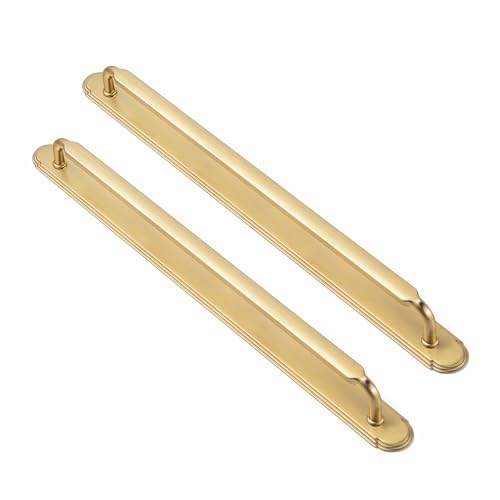 Goo-Ki 2 Pack Champagne Bronze Cabinet Handles with Backplate, 12-3/5 Inch Hole Center Kitchen Drawer Pulls with Base Plate Zinc Alloy Solid Hardware - color: Champagne Bronze, size: 12-3/5" Hole Center