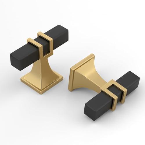 Haliwu Black and Gold Cabinet Knobs 6 Pack, Black Drawer Knobs, Square 2 Tone Hardware for Kitchen Cupboard - color: Black and Matte Gold, size: 51mm(2 inch)