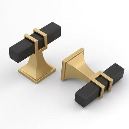 Haliwu Black and Gold Cabinet Knobs 6 Pack, Black Drawer Knobs, Square 2 Tone Hardware for Kitchen Cupboard - color: Black and Matte Gold, size: 51mm(2 inch)