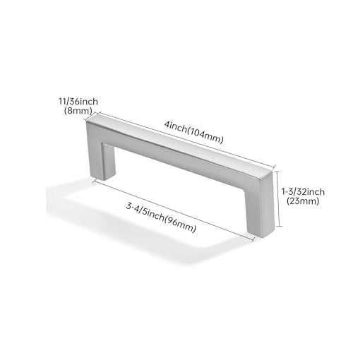 khtumeware 10 Pack 3-3/4 inch(96mm) Hole Center Brushed Nickel Cabinet Pulls Solid Heavy-Duty Square Cabinet Handles Drawer Pulls Kitchen Cabinet Hardware Kitchen Handle - color: Brushed Satin Nickel, size: 3-3/4 inch(96mm) hole center