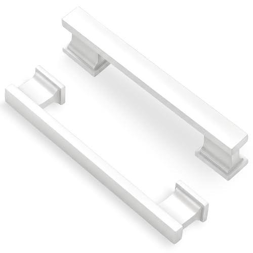 Lardmon 10 Pack 3.75 Inch(96mm) Hole Center Matte White Kitchen Cabinet Handles Modern Cabinet Pulls Kitchen Cabinet Hardware Solid Drawer Pulls Handles for Dresser, Total Length 4.72 Inch - color: Matte White, size: 3.75 Inch Hole Center