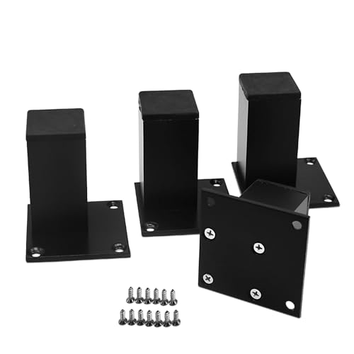 Saim 4Pcs 4inch Metal Furniture Legs, Square Metal Cabinet Support Foot for Sofa，Cabinet, Bookshelf,Bed and Table - Black - size: 4 Inch