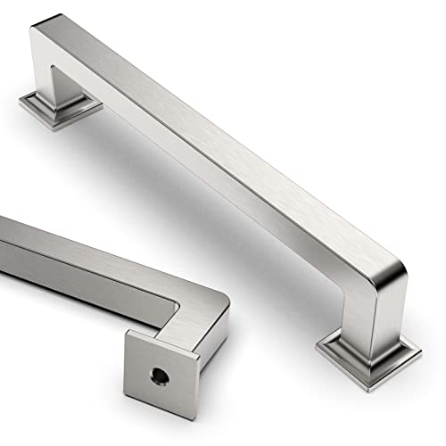 Asidrama 10 Pack 5 inch Brushed Satin Nickel Kitchen Cabinet Handles - color: Brushed Satin Nickel, size: 5" Hole Center(128mm)