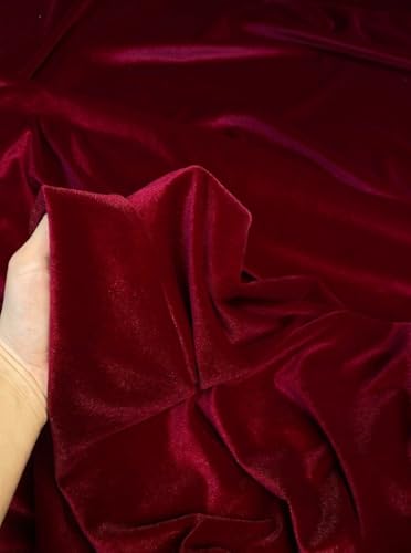 Premium Stretch Velvet Fabric by The Yard - Wrinkle-Resistant - Soft - Upholstery Fabric - Polyester Spandex Blend - for Clothing and Crafts - Resistant – 58-60 Inches Wide (Burgundy, 1 Yard) - color: Burgundy, size: 1 Yard