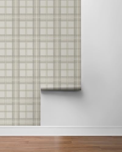 NextWall Harry & Grace Herringbone Plaid Premium Matte Non-Woven Peel and Stick Wallpaper (Frosted Calcutta) - color: Frosted Calcutta