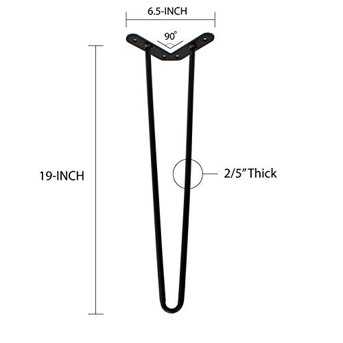 WELLAND 19" Satin Black Hairpin Table Legs, Set of 4 with Screws