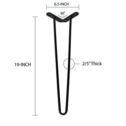 WELLAND 19" Satin Black Hairpin Table Legs, Set of 4 with Screws