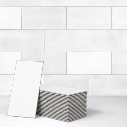 100-Sheet Subway Peel and Stick Backsplash Tile, 6" x 3" White Mixed Stone Composite Handmade Looks Self Adhesive Waterproof Wall Tile, Stick on Tiles for Kitchen Bathroom - color: White Mixed, size: Subway
