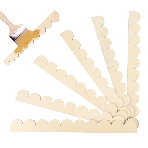 6 Pack Unfinished Scalloped Decorative Wood Trim 1.57" x 15.75" Scalloped Edge Wood Molding with Adhesive Glue Dots Wooden Moulding Trims for DIY Crafts Cabinet Shelf Wall Window Door - color: 6Pcs (15.75 x 1.57 Inch)