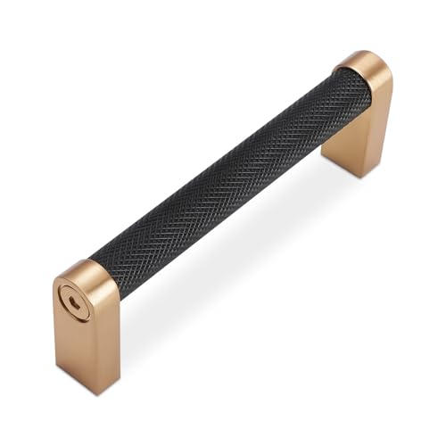 10 Pack 3-3/4 Inch Black and Champagne Bronze Kitchen Cabinet Handles Knurled Cabinet Pulls Black Drawer Pulls Cabinet Hardware - color: Black And Champagne Bronze, size: 3.75'' Hole Center(96mm)