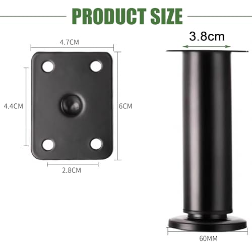 Furniture Legs Metal Adjustable 4 Pcs 3.15-4.72 inch, Adjustable Cabinet Legs for Sofa/Bed/Chair/Dresser/Table, Bed Center Slat Support Legs, Black - size: 3.15-4.72" (4pcs)