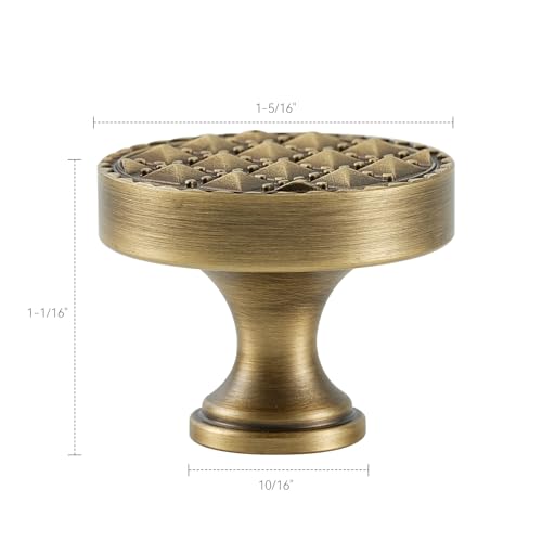 2 Pack Cabinet Knobs, Solid Brass, Studded Motifs Drawer Knobs, Brushed Antique Brass Cabinet Knobs for Kitchen, Bathroom, and Furniture - size: Knob-C