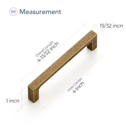 Ravinte Antique Brass Cabinet Handles Solid Square Pulls 4 Inch 10 Pack - size: 4 Inch Hole Center