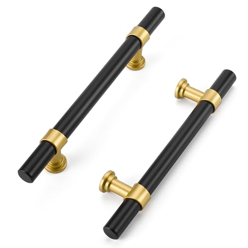 Haliwu 10 Pack 4in Black and Gold Cabinet Handles for Kitchen Drawers - color: Black & Matte Gold, size: 102mm (4 inch) Hole Center Spacing