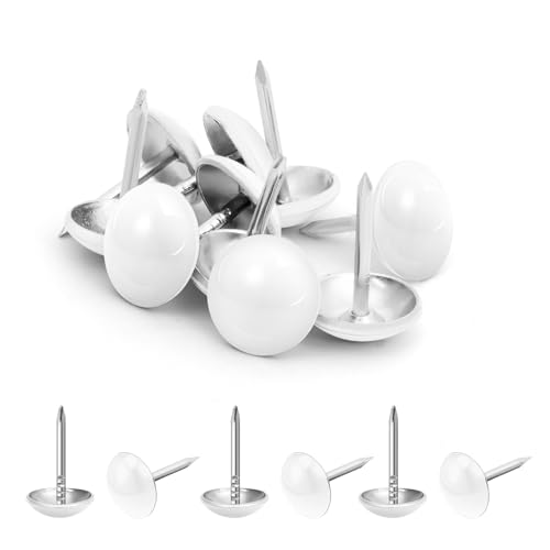 7/16 inch Diameter Upholstery Tacks, Nailhead Decorative Trim for Furniture, White, 100 PCS - color: White