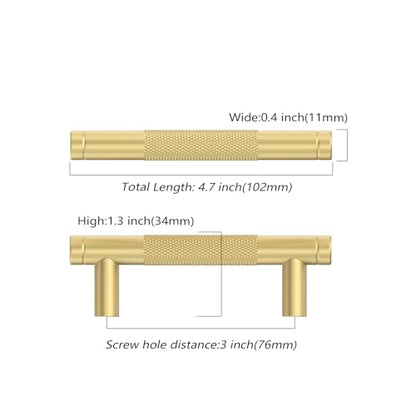 Asidrama 10 Pack 3 Inch(76mm) Brushed Gold Kitchen Knurled Cabinet Handles, Cabinet Pulls Kitchen Cabinet Hardware for Cupboard Drawer Pulls - color: Brushed Gold, size: 3" Hole Center, style: 10 Pack