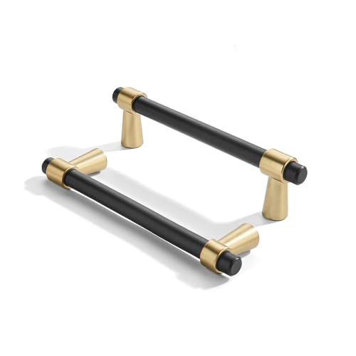 khtumeware 3 inch 5 Pack Matte Black/Brushed Brass Cabinet pulls Zinc Alloy, Kitchen Cabinet Handles, Wardrobe Drawer Handles - Suitable for Bathroom cabinets, Bedroom Furniture - color: Matte Black/Brushed Brass, size: 3 Inch