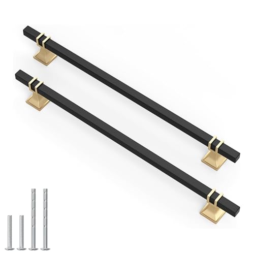 25 Pack 10 Inch (256mm) Black and Gold Cabinet Pulls Kitchen Cabinet Handles, Black and Gold Cabinet Handles Square Dresser Drawer Pulls Black Kitchen Cabinet Hardware - color: Black & Matte Gold, size: 10 inch (256mm) Hole Center Pull