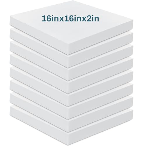 Frienda 8 Pack 2" x 16" x 16" Upholstery High Density Craft Foam, White - size: 2" x 16" x 16"