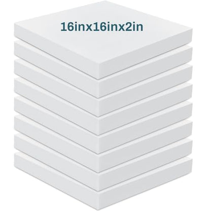 Frienda 8 Pack 2" x 16" x 16" Upholstery High Density Craft Foam, White - size: 2" x 16" x 16"