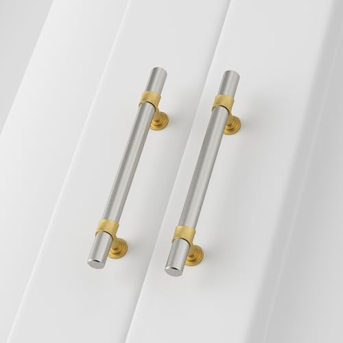 homdiy 10 Pack 5 Inch Hole Center Brushed Nickel and Gold Cabinet Pulls - color: Brushed Nickel & Matte Gold, size: 5 in Hole Centers
