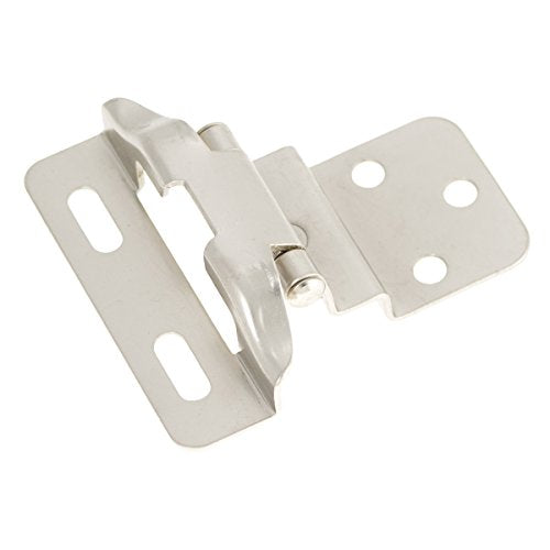 Hickory Hardware P61030F-SN Self Closing Semi-Concealed Hinge 1/4 Inch Overlay, 3/8 Inch Inset - Easy Installation - 170° Opening Angle Face Frame Cabinet Hardware Hinge - Satin Nickel 1 Pair