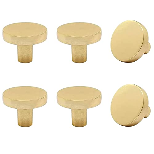 6 Pack Brushed Brass Cabinet Knobs, Gold Drawer Knobs Round Knob for Dresser Drawers, Single Hole Cabinet Door Knob Dresser Drawer Pulls Handles - color: Gold