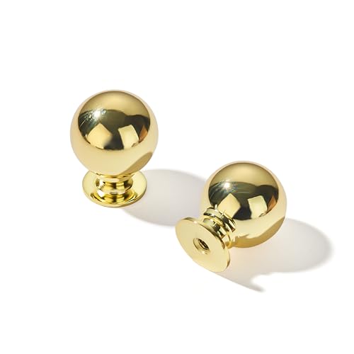 10 Package 1 1/4-inch Solid Polished Brass Cabinet knob Large Heavy-Duty Cabinet Hardware Retro Ball knob Drawer Pull. - color: Polished Brass, size: 1-1/4 Inch