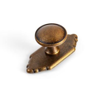 6Pack Antique Brass Cabinet Knob with Backplate Round Drawer Knob - color: Antique Brass, style: Crown Crest