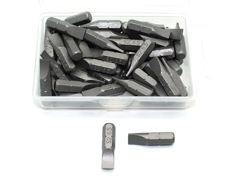 TEMO 50p 1/4" Flat Slotted 1" Long Screwdriver Insert Bit, Impact S2 Steel - size: 50p Slot 1/4" 25mmL(1"L)
