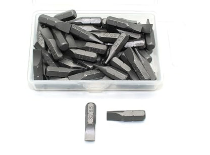 TEMO 50p 1/4" Flat Slotted 1" Long Screwdriver Insert Bit, Impact S2 Steel - size: 50p Slot 1/4" 25mmL(1"L)
