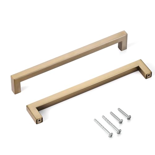 20 Pack 8 Inch Champagne Cabinet Pulls Square Drawer Handles Champagne Bronze Cabinet Hardware Cupboard Handles Modern Stainless Steel Kitchen Cabinet Handles - color: Champagne, size: 8 inch hole centers