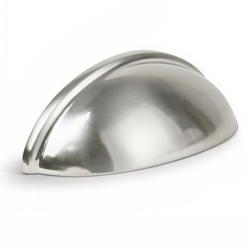 HOMOTEK 10 Pack 3 Inch Hole Centers Shiny Bright Brushed Satin Nickel Drawer Bin Cup Pulls Dresser Pulls for Cabinets,Furniture Handles,Kitchen Cabinet Hardware - color: Bright Brushed Nickel, size: 10 Pack