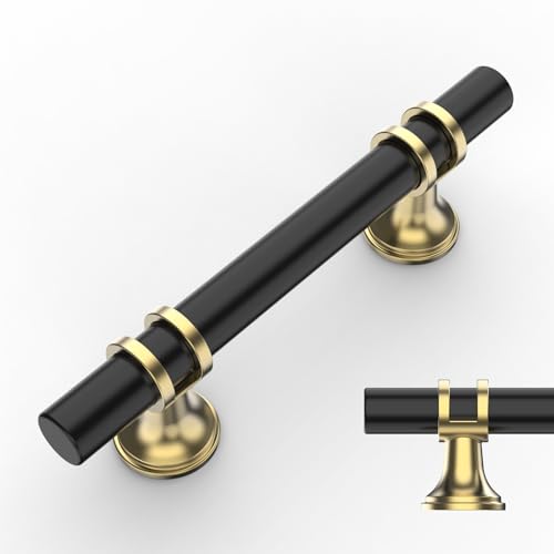 Amerdeco 10 Pack Matte Black and Gold Cabinet Pulls 3 Inch(76MM) Hole Centers Kitchen Cabinet Handles Cabinets Hardware Drawer Pulls ZH0058 - color: Gold+Matte Black, size: 3"/76MM Hole Center