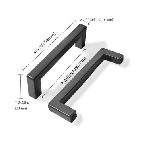 khtumeware 20 Pack 3-3/4 inch Center to Center Solid Black Cabinet Pulls Square Bar Drawer Handles Cabinet Handles Matte Black Drawer Pulls Kitchen Cabinet Hardware - color: Black, size: 3-3/4 inch(96mm) hole center