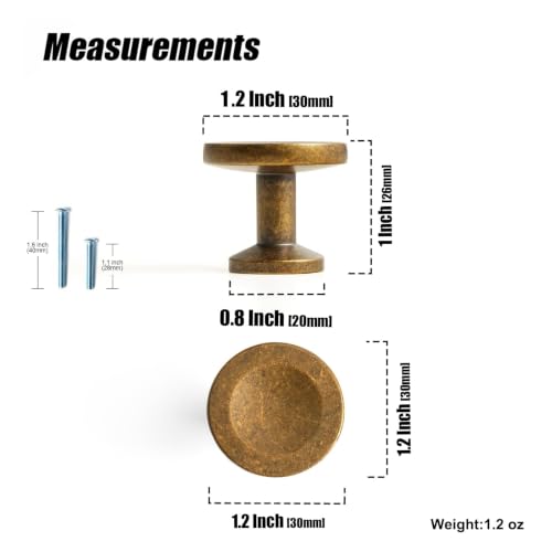 12 Pack Antique Brass Cabinet Knobs, Single Hole Round Knobs - color: Antique Brass