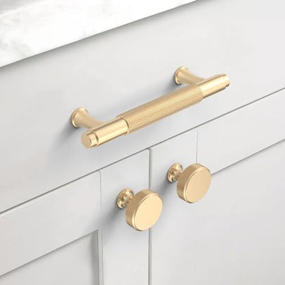 10 Pack Brushed Gold Knurled Cabinet Knobs Round Drawer Pulls - color: Brushed Gold