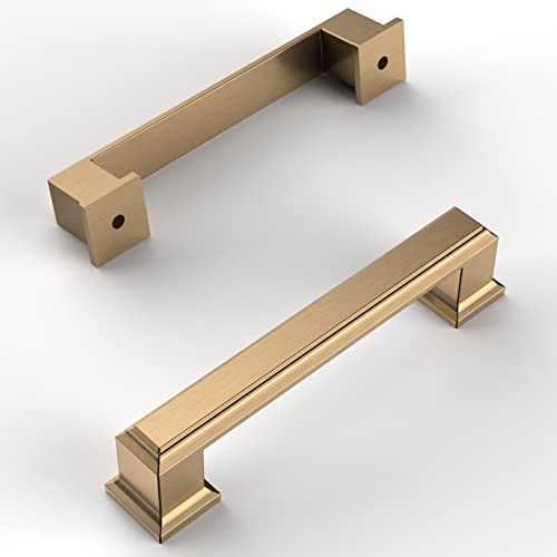Amerdeco 10 Pack Champagne Bronze Cabinet Pulls 3-3/4 Inch(96mm) Hole Center Cabinet Hardware Kitchen Cabinet Handles for Bathroom Drawer Pulls Dresser Pulls ZH0001 - color: Champagne Bronze, size: 3.75" hole center, style: 10 Pack