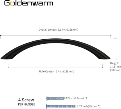 Goldenwarm Curved Cabinet Handles, 5 Inch 25 Pack Black Drawer Pulls, Solid Zinc Alloy Hardware for Dresser Drawer, Smooth Edge and Screws Included - color: Matte Black, size: 5 inch hole center