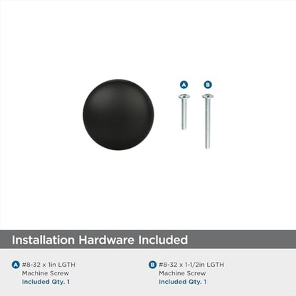 Amerock 1-1/4" Round Edona Matte Black Cabinet Knob - color: Matte Black, size: 1-1/4 Inch (32 mm) Diameter