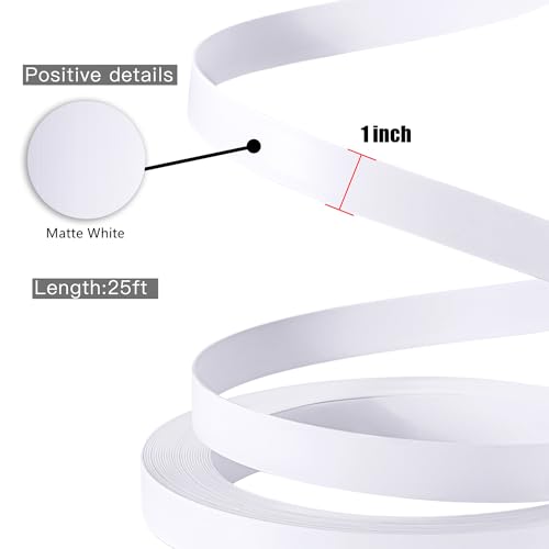 PVC Matt White Edge Banding - 1" x 25ft Non Glued White Veneer Edging for Table Cabinet Furniture Trim - color: Matt White, size: 1 Inch