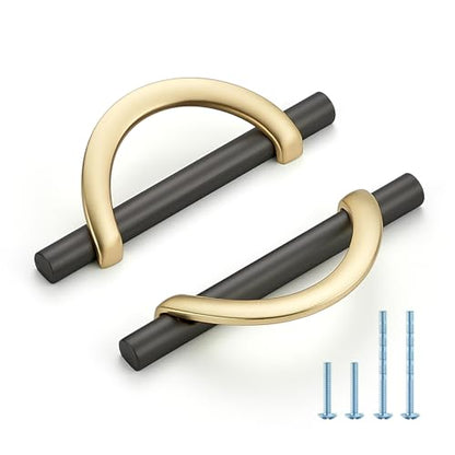 HOME EDIT Brushed Gold & Grey Cabinet Pulls Curved 3-3/4 Inch/96 mm 10 Pack - color: Brushed Brass & Pearl Grey, size: 3-3/4 Inch Hole Center