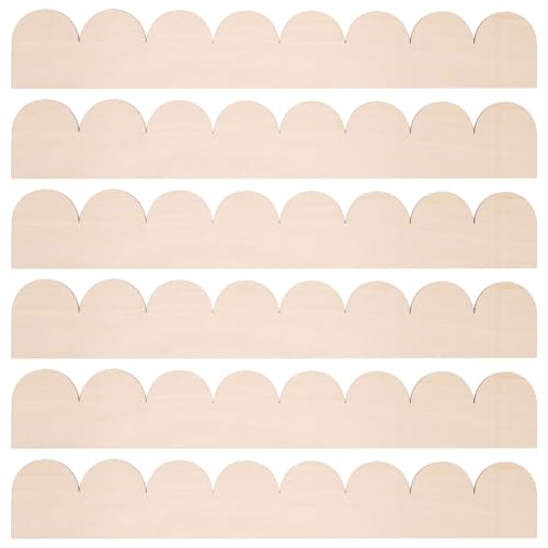 6PCS Scalloped Decorative Wood Trim, Unfinished Scalloped Edge Wood Trim Molding for Home Wall Cabinets Window Shelf Door Frames Decoration (15.75 x 2.36 Inch)