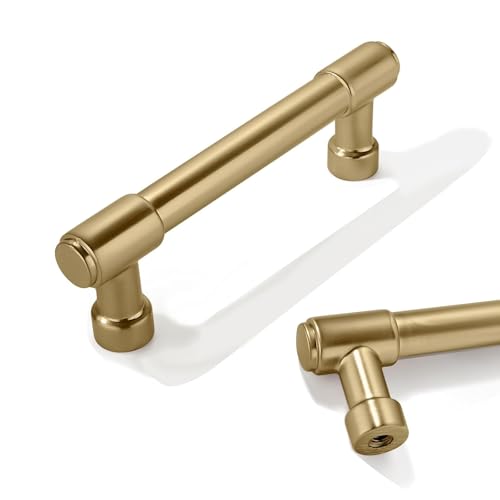 10 Pack 3-1/4 Inch Gold Brushed & Brass Satin Drawer Pulls Cabinet Hardware Handles for Cabinets & Cupboards - color: Brushed Gold/Brass, size: 3-1/4"(82mm) Hole Center