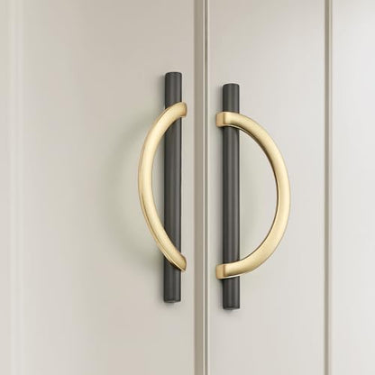 HOME EDIT Brushed Gold & Grey Cabinet Pulls Curved, 5 Inch/128 mm, 10 Pack - color: Brushed Brass & Pearl Grey, size: 5 Inch Hole Center